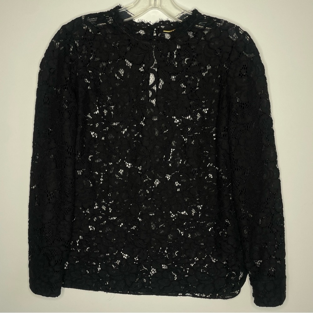 Saint Laurent Black Long Sleeve Lace Blouse